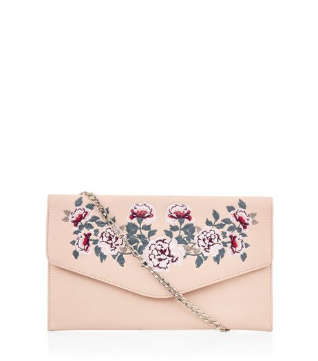Pink Floral Embroidered Clutch | New Look