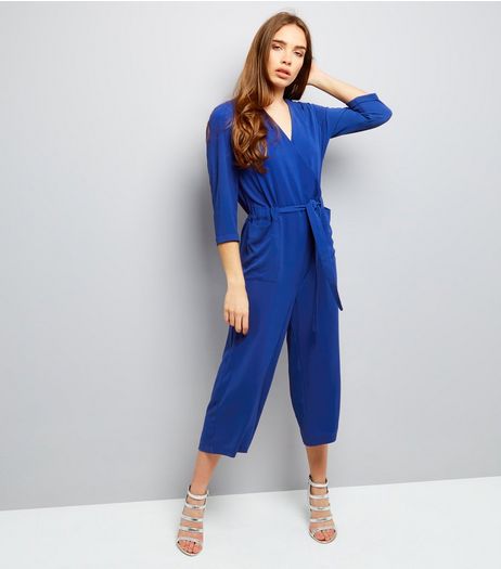 Blue Wrap Front Cropped Jumpsuit | New Look