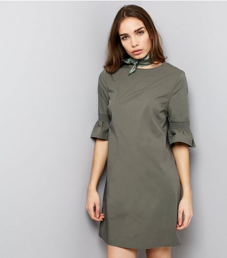 Khaki Bell Sleeve Tunic Dress | New Look