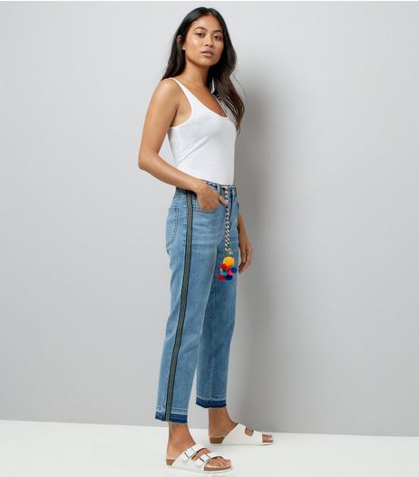 Petite Blue Pom Pom Trim Jeans | New Look
