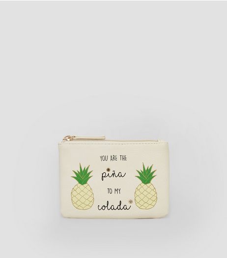 Cream Pina Colada Slogan Purse | New Look