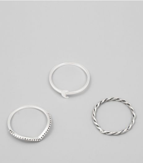 3 Pack Sterling Silver Stacking Rings | New Look