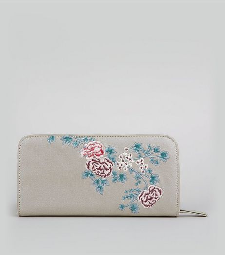 Silver Metallic Floral Embroidered Purse | New Look