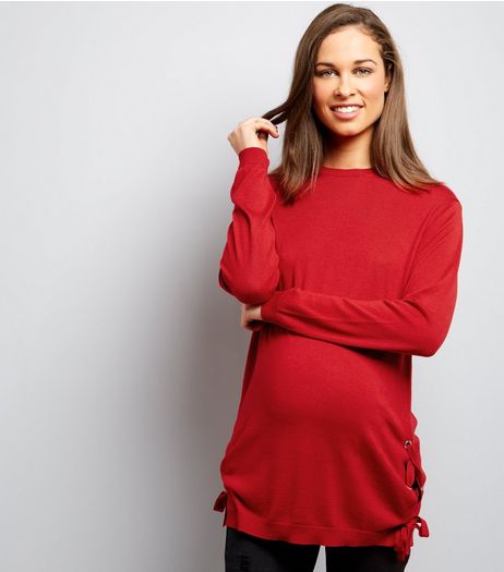 Maternity Red Eyelet Tie Side Jumper | New Look