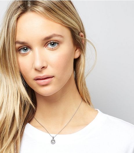 Silver Cubic Zirconia Circle Cutout Necklace | New Look