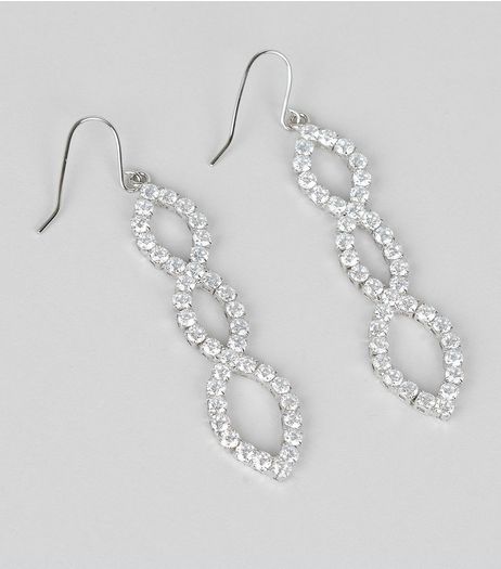 Silver Cubic Zirconia Twist Drop Earrings | New Look