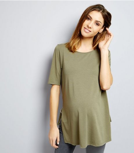 Maternity Khaki Ring Trim Longline Tunic | New Look