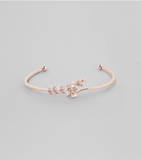 Rose Gold Cubic Zirconia Leaf Bangle | New Look