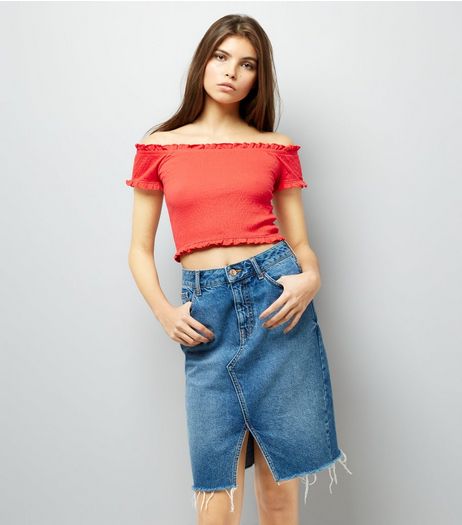 Red Bardot Neck Top | New Look