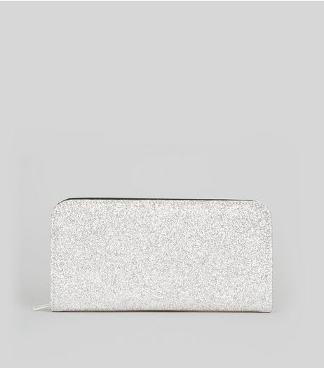 Silver Glitter Zip Around Purse | New Look
