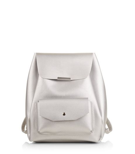 Silver Pocket Front Drawsting Backpack | New Look