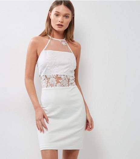 Parisian White High Neck Embroidered Bodycon Dress | New Look