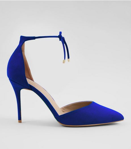 Blue Comfort Suedette Tie Up Front Heels | New Look