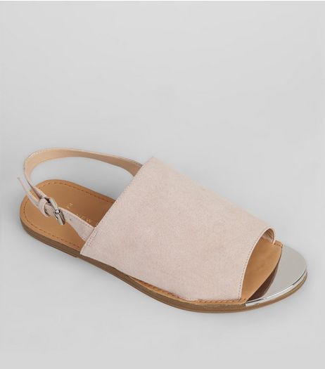 Wide Fit Pink Suedette Metal Trim Mules | New Look