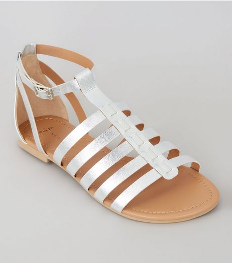 Wide Fit Silver Gladiator Sandals | New Look
