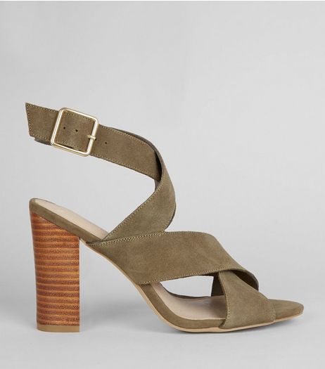Khaki Comfort Suede Contrast Block Heeled Sandals | New Look