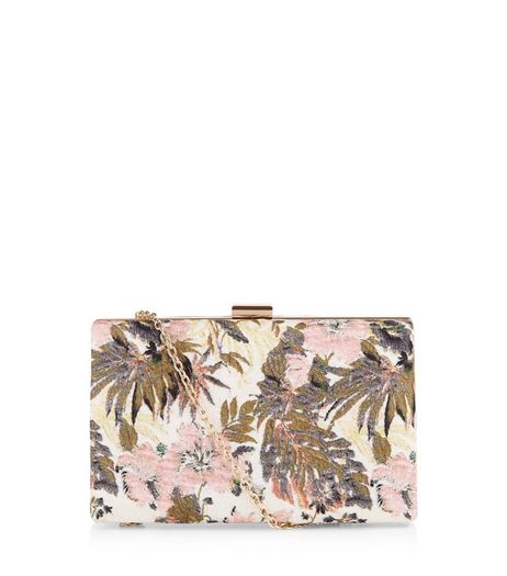 Nude Pink Floral Jacquard Box Clutch | New Look