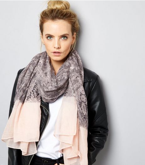 Grey Lace Print Contrast Trim Long Scarf | New Look