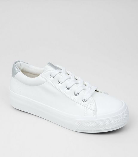 Wide Fit White Contrast Trim Trainers | New Look