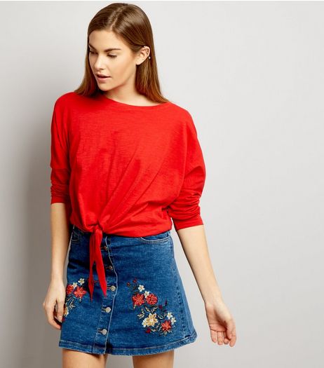 Parisian Blue Embroidered Denim Skirt | New Look