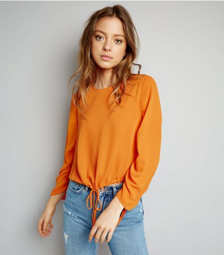 Bright Orange Ruched Tie Hem Top | New Look