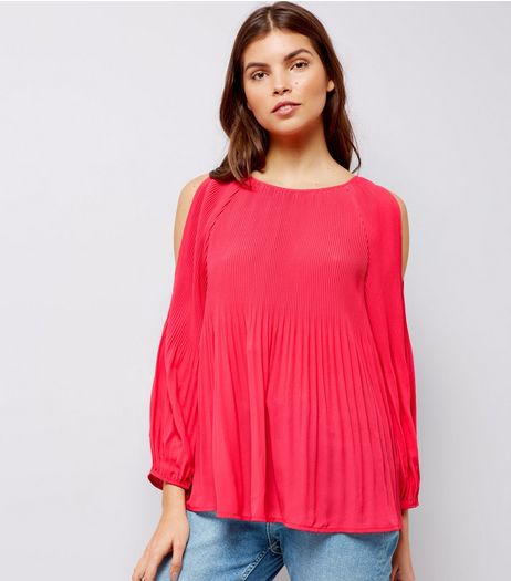 Pink Pleated Cold Shoulder Cold Shoulder Top | New Look