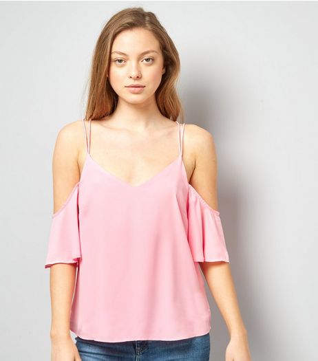 Pink Cold Shoulder Cross Strap Back Top | New Look