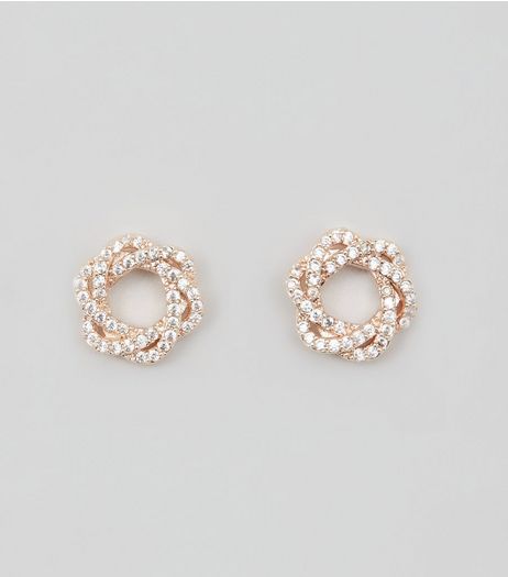Rose Gold Cubic Zirconia Swirl Stud Earrings | New Look