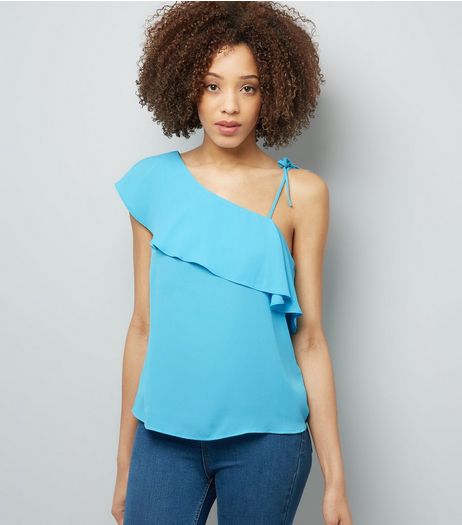 Turquoise Frill Trim Off the Shoulder Top | New Look
