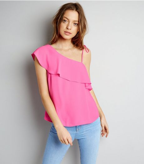Bright Pink Frill Trim Off the Shoulder Top | New Look
