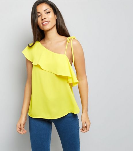 Yellow Frill Trim Off the Shoulder Top | New Look