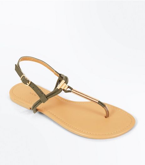 Wide Fit Khaki Suedette Toe Post Sandals | New Look