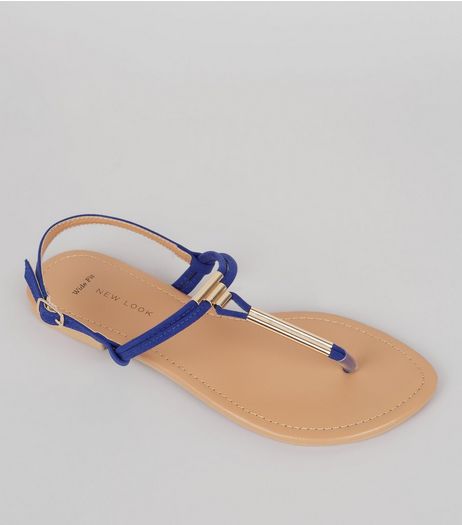 Wide Fit Blue Suedette Toe Post Sandals | New Look