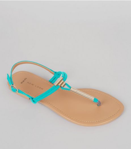 Wide Fit Turquoise Suedette Toe Post Sandals | New Look