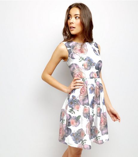 Mela White Rose Print Sleeveless Dress | New Look