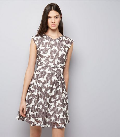 Mela Stone Butterfly Print Dress | New Look