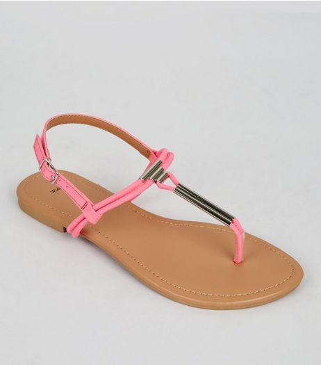 Wide Fit Neon Pink Suedette Toe Post Sandals | New Look