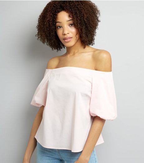 Pink Balloon Sleeve Bardot Neck Top | New Look