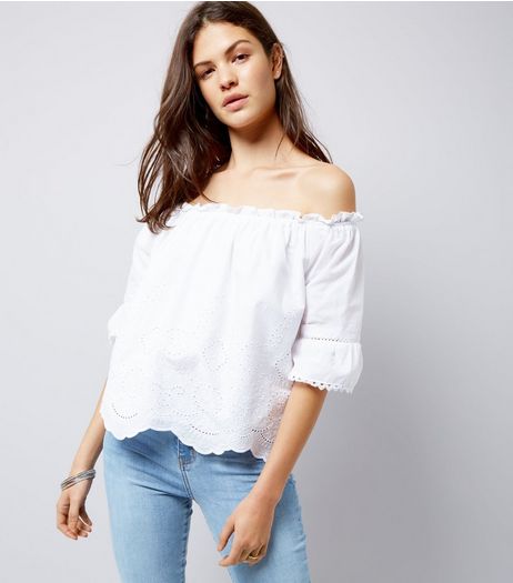 White Bardot Neck Top | New Look