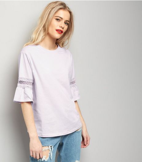 Tall Purple Lace Trim Bell Sleeve Top | New Look
