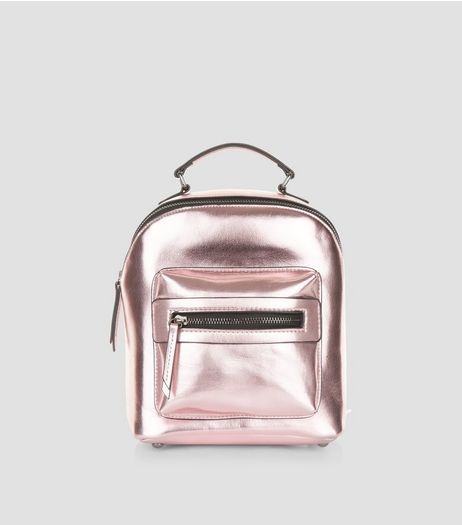 Pink Metallic Pocket Front Mini Backpack | New Look