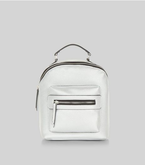 Silver Metallic Pocket Front Mini Backpack | New Look
