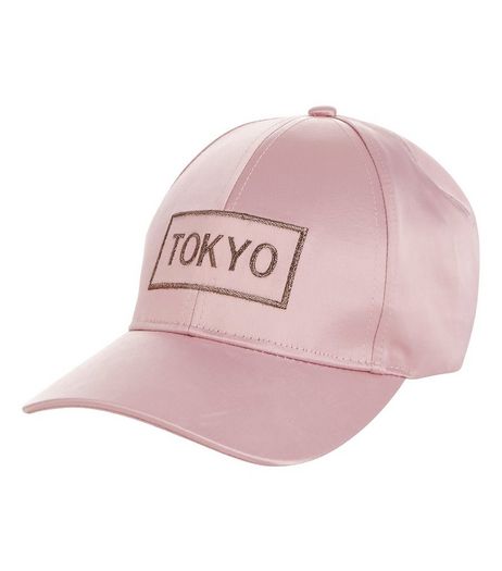 Pink Sateen Tokyo Embroidered Cap | New Look