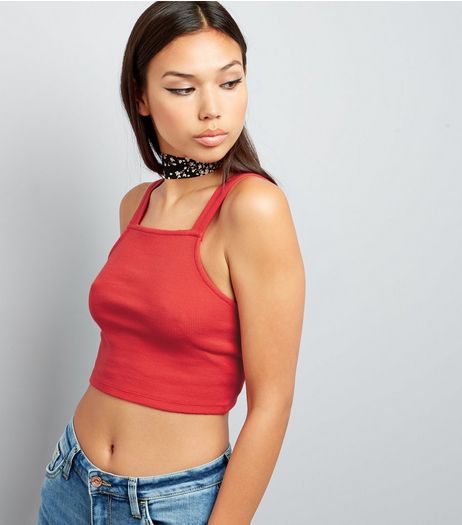 Red Lace Back Cropped Vest | New Look