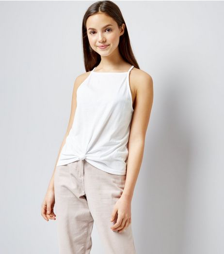 Teens White High Neck Knot Front Cami | New Look