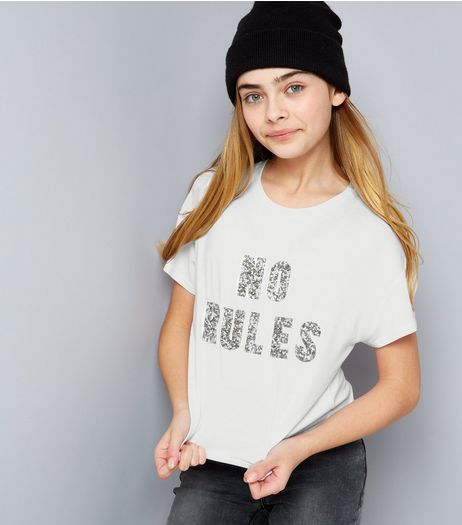 Teens White Beaded No Rules Crop T-Shirt | New Look