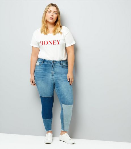 Curves Blue Patchwork Skinny Jeans | New Look