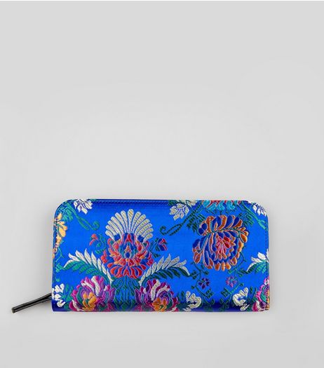 Blue Satin Floral Brocade Purse | New Look