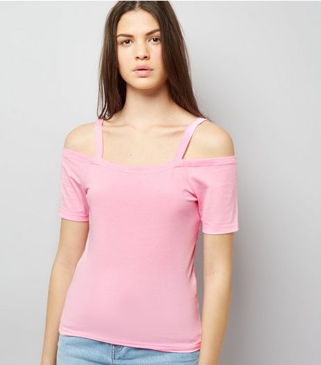 Bright Pink Cold Shoulder Fitted Top | New Look