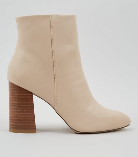 Nude Contrast Stacked Block Heel Boots | New Look